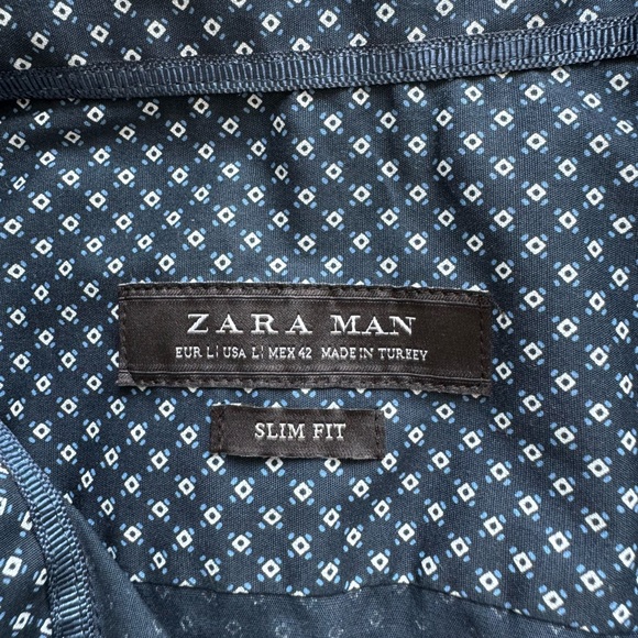 Zara Man Slim Fit Navy Print Button Down Shirt - Picture 5 of 5